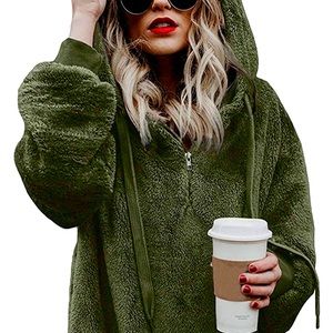 Women's Sherpa Pullover Fuzzy Fleece Sweatshirt Oversized Hoodies